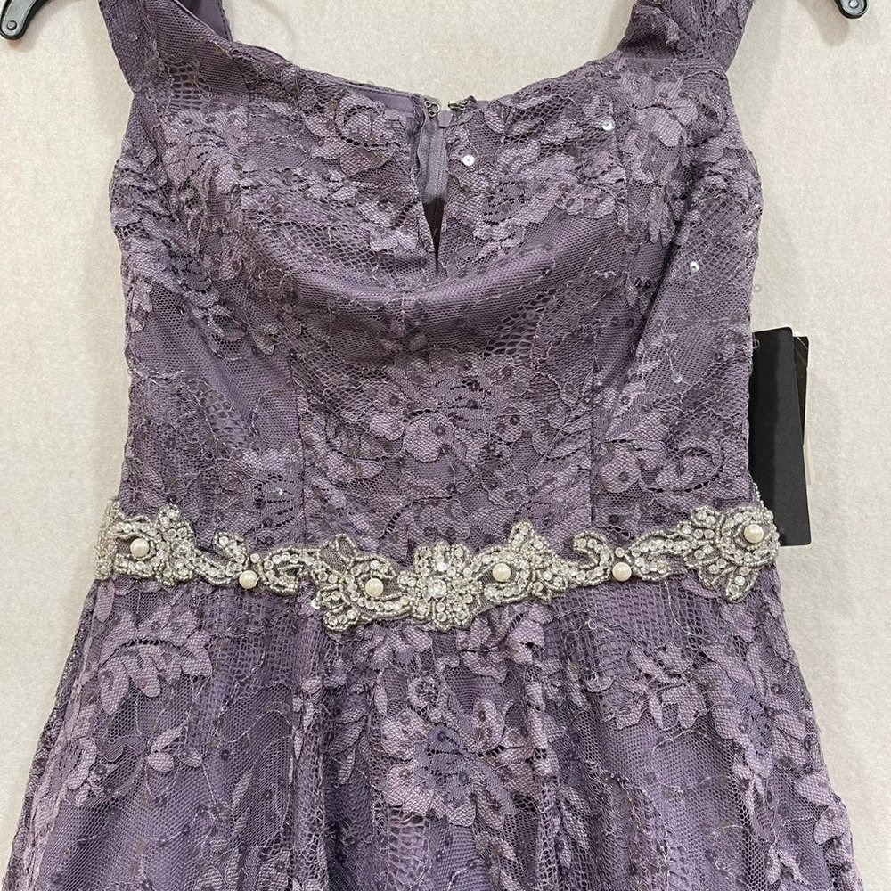 City Studio Juniors Purple Off the Shoulder Dress - Picture 2 of 5